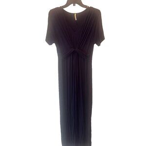 Womens Blue Knit Short Sleeve Knit Maxi Dress Beach Travel Resortwear Boho